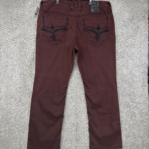 NEW Rock Revival Jeans Men's Size 42x34 Maroon Red Burgendy Gothic Straight Pant